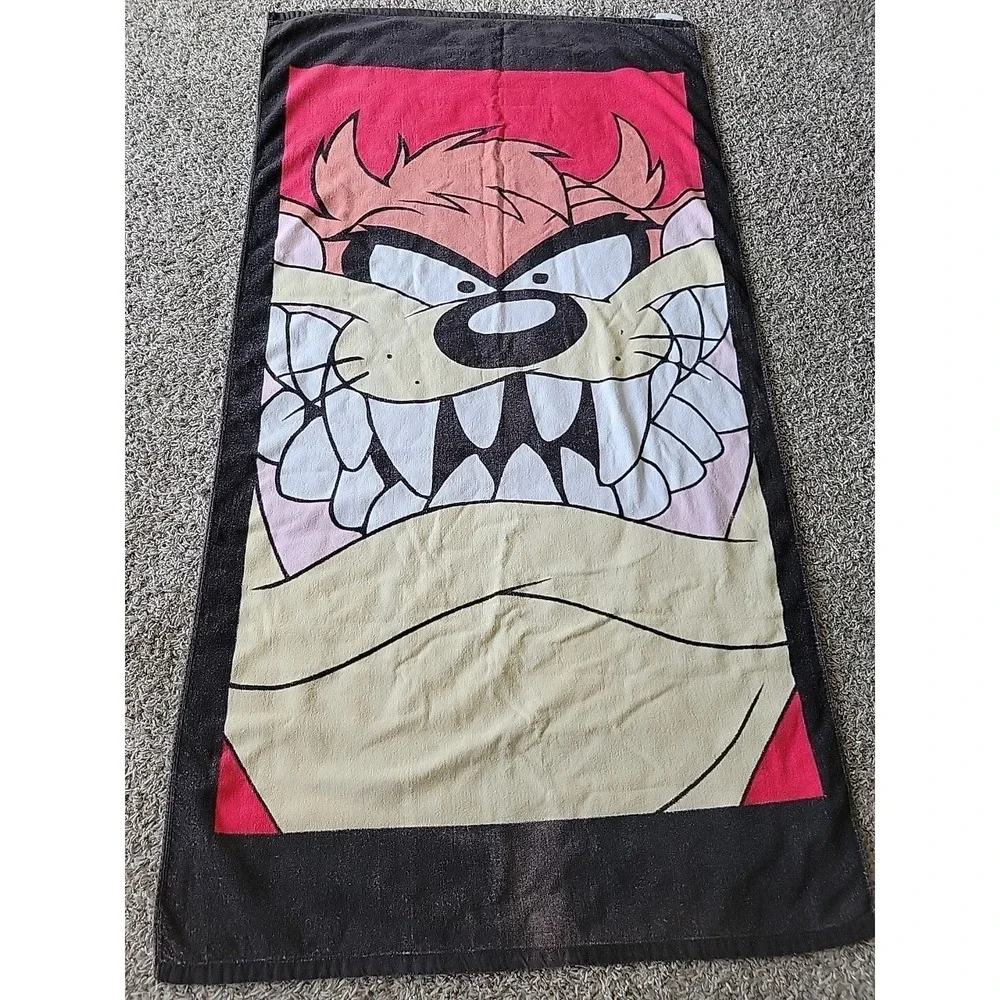 Vintage Tazmanian Devil Large Face Beach Towel 1997 Looney Tunes Cotton